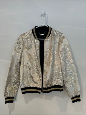 Trina Turk Metallic Floral Bomber Jacket - Gold & Black